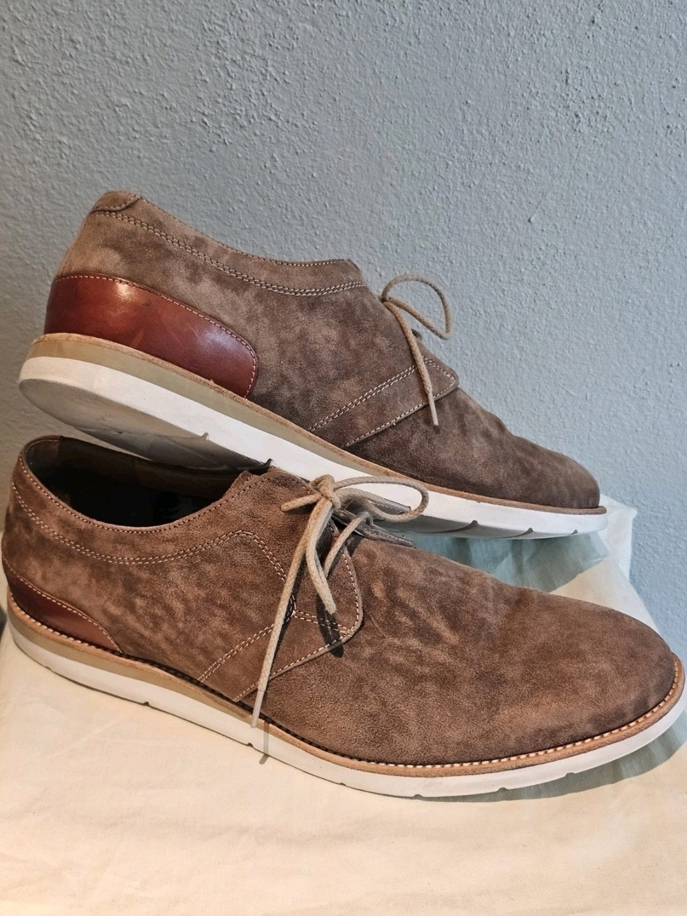 Johnston & Murphy Mens Sheepskin Brown Suede Lace Up Shoes Size 13
